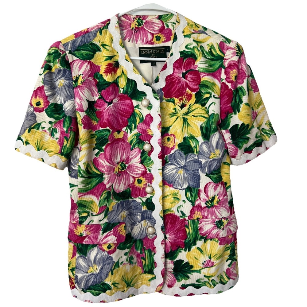 J McLaughlin for Sanyo Floral VTG Blazer Jacket Pearl Buttons Womens Size 8‎